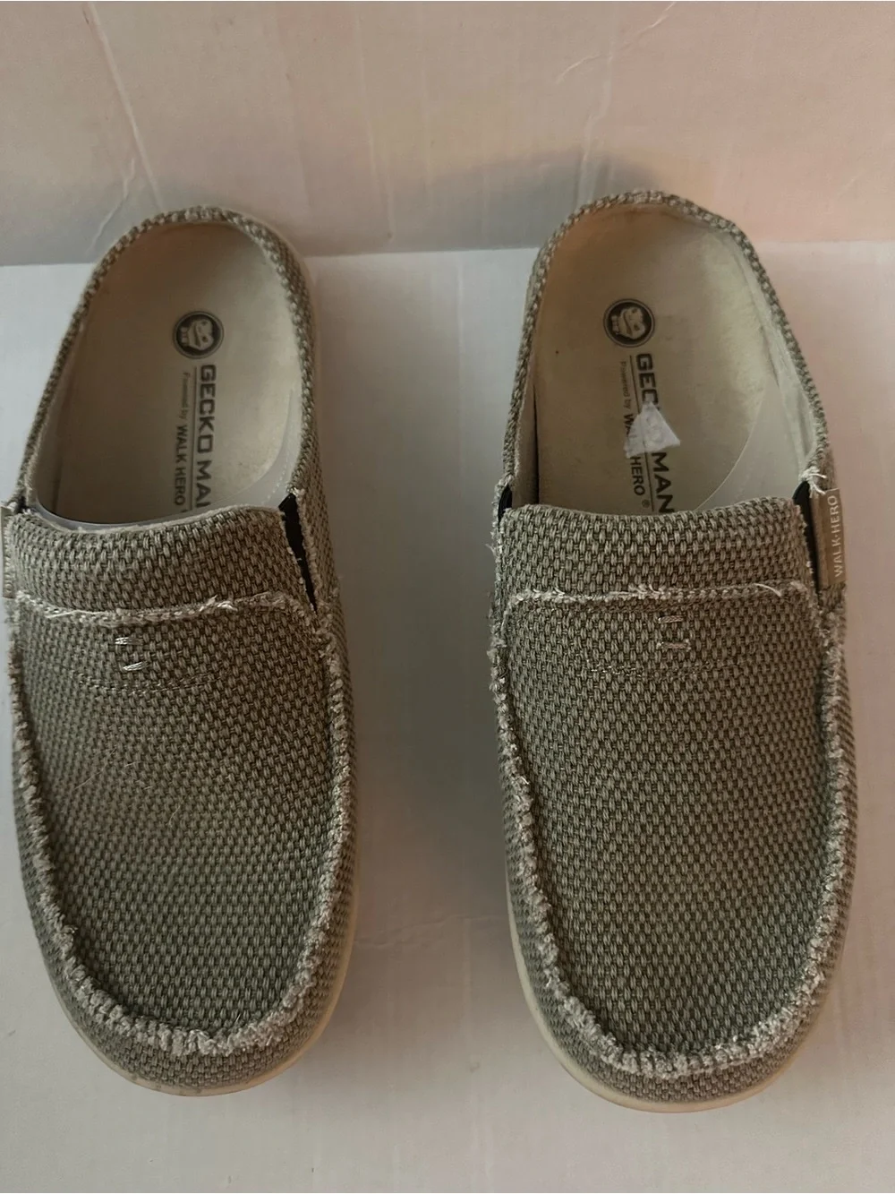 Geckoman Walk Hero Men’s Size 9 Slip On Clogs Mules Canvas Comfort Shoes Beige